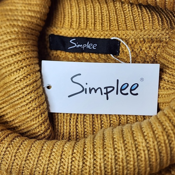 Mustard Knit Poncho Sweater Womens Cowl Neck Acrylic Oversized Layering Cozy - Picture 3 of 9